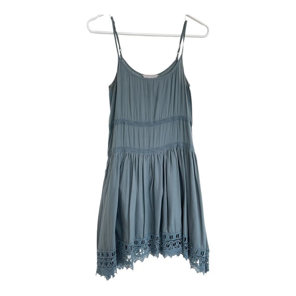 Rubbish Womens Tank Dress Green Sleeveless Eyelet Boho A-line Mini Casual XS